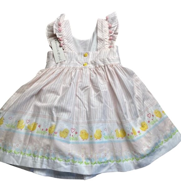 Maggie & Zoe New Pink Pinstriped Pom Pom Chick Dress Size 24 Months - Picture 3 of 6